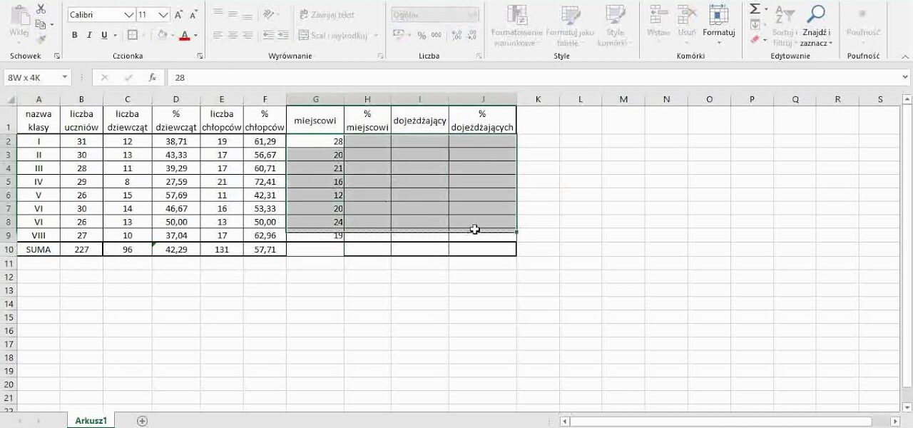Praca z arkuszami kalkulacyjnymi – praktyczne przykłady i zadania – informatyka szkoła średnia
