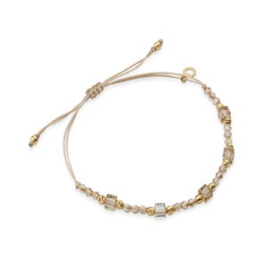 Złota bransoletka na beżowym sznurku z transparentnymi kryształami – subtelna elegancja od MOON LOVE