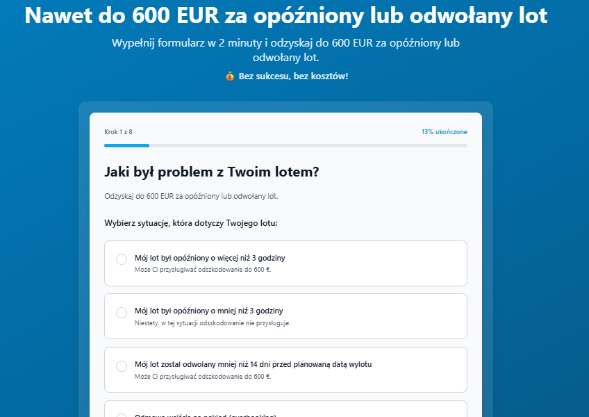 Formularz zgłoszenia roszczenia od odszkodowanie za lot
